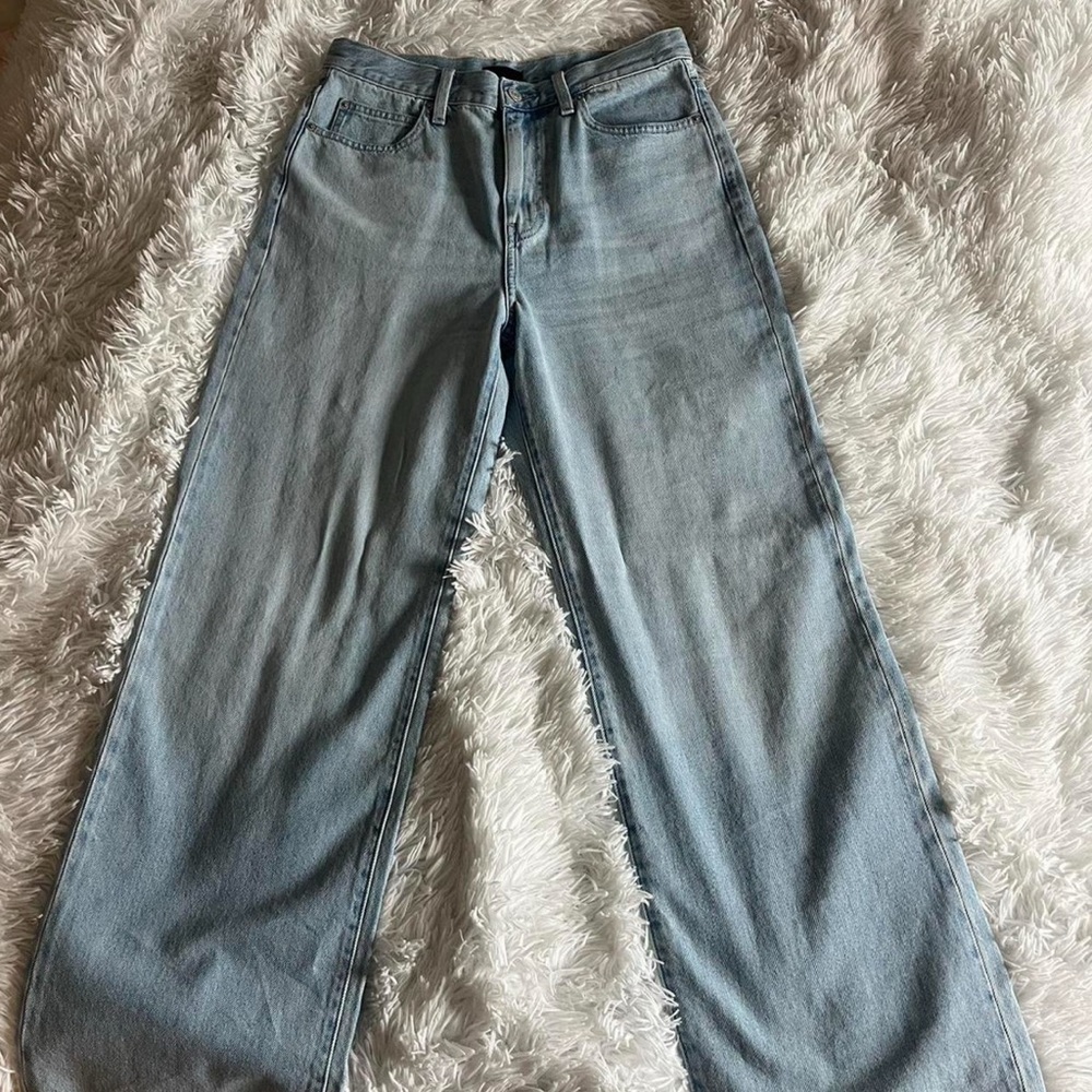 Uniqlo high waisted wide straight jeans light wash